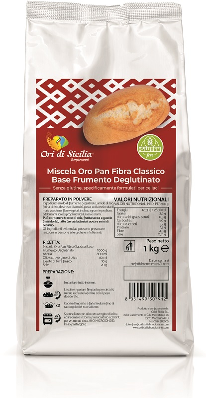 ORI DI SICILIA MIX ORO PAN FIBRA CLASSICO BASE FRUMENTO DEGLUTINATO 1 KG - Farmastop