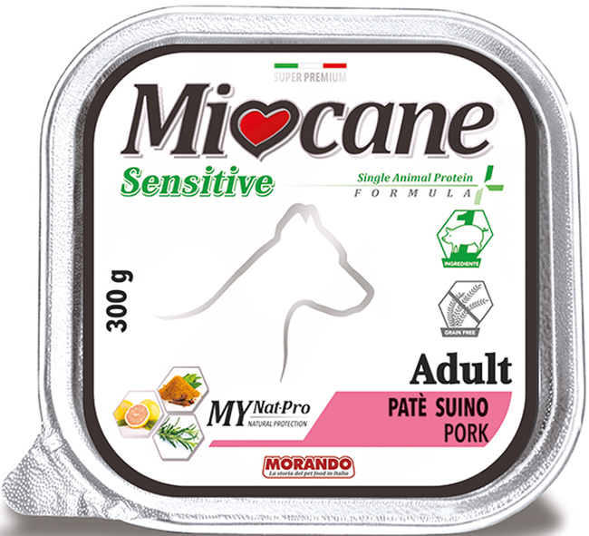 MIOCANE SENSITIVE SINGLE ANIMAL PROTEIN FORMULA ADULT PATE' PROSCIUTTO 300 G - Farmastop