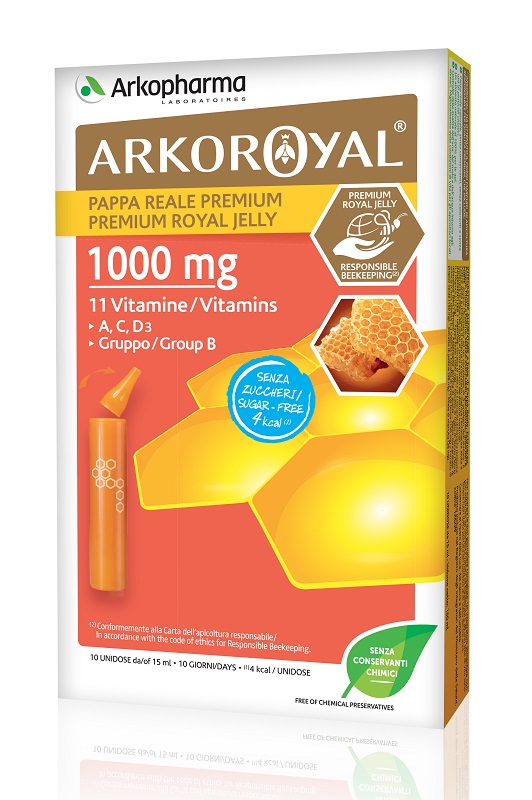 ARKOROYAL PAPPA REALE 1000 MG + VITAMINE SENZA ZUCCHERO 10 FIALE - Farmastop
