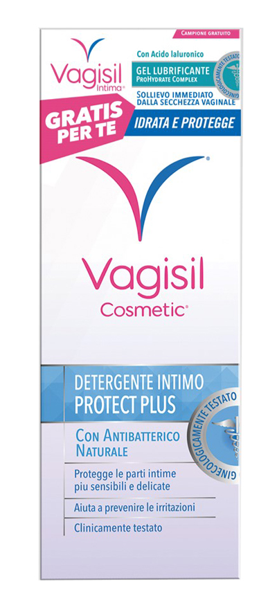 VAGISIL DETERGENTE INTIMO PROTECT PLUS 250 ML + CAMPIONE OMAGGIO VAGISIL GEL LUBRIFICANTE PROHYDRATE COMPLEX 5 G - Farmastop