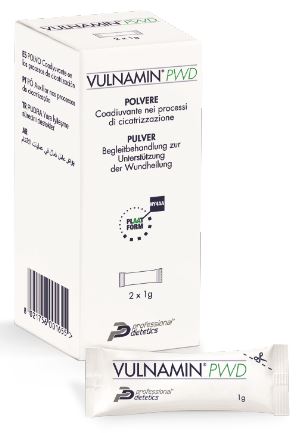 VULNAMIN PWD MEDICAZIONE INTERATTIVA IN POLVERE DI SODIO JALURONATO E AMINOACIDI 2 STICK PACK - Farmastop