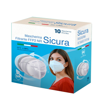 MASCHERINA FILTRANTE FFP2 NR SICURA 10 PEZZI - Farmastop
