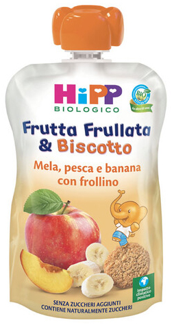 HIPP BIO FRUTTA FRULLATA &BISCOTTO MELA PESCA BANANA FROLLINO 90 G - Farmastop