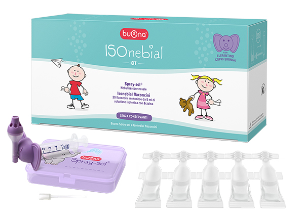ISONEBIAL KIT PULIZIA CAVITA' NASALI 20 FLACONCINI MONODOSE 5 ML + SIRINGA LUER LOCK SOFT-JECK + AGO CANNULA + NEBULIZZATORE SPRAYSOL - Farmastop