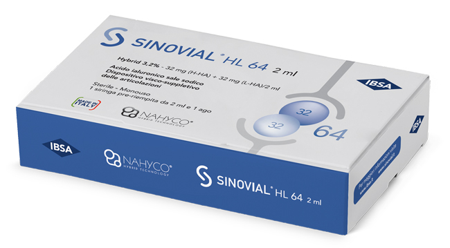 SIRINGA INTRA-ARTICOLARE SINOVIAL HL 64 ACIDO IALURONICO SALE SODICO 3,2% 32MG H-HA + 32MG H-LA/2ML 2 ML - Farmastop