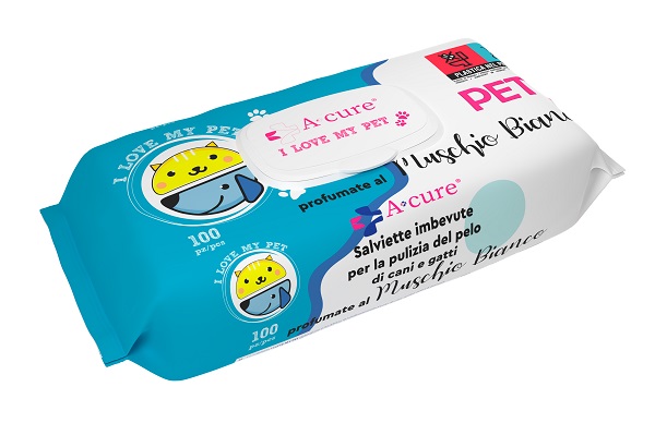A+CURE I LOVE MY PET SALVIETTE POP-UP MUSCHIO BIANCO 100 PEZZI RICARICA - Farmastop