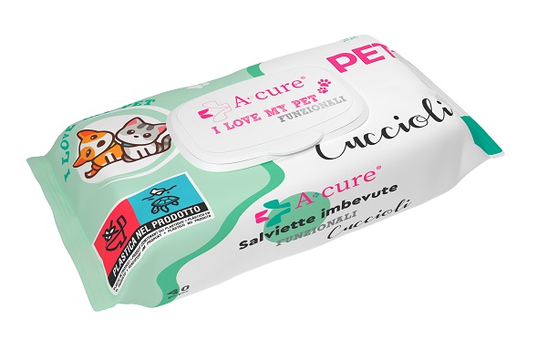 A+CURE I LOVE MY PET FUNZIONALE SALVIETTE POP-UP CUCCIOLI 40 PEZZI RICARICA - Farmastop