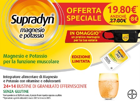 SUPRADYN MAGNESIO/POTASSIO SPORT EDITION 1 SUPRADYN MAGNESI O&POTASSIO 24 BUSTE + 1 SUPRADYN MAGNESIO&POTASSIO 14 BUSTE MARSUPIO OMAGGIO - Farmastop