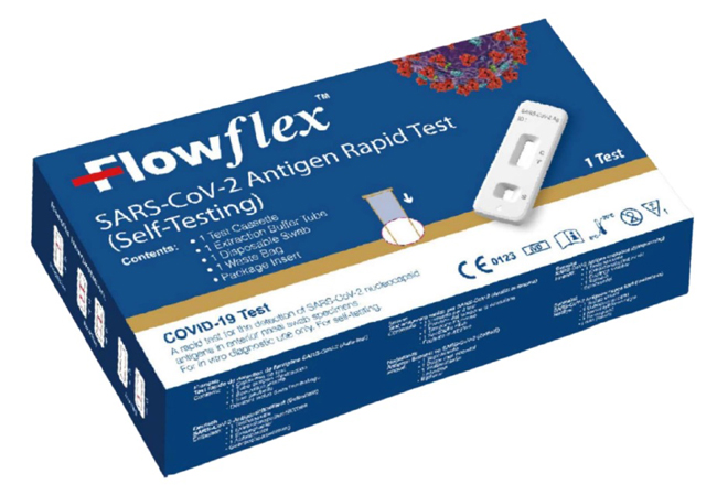 TEST ANTIGENICO RAPIDO COVID-19 FLOWFLEX AUTODIAGNOSTICO DETERMINAZIONE QUALITATIVA ANTIGENI SARS-COV-2 IN TAMPONI NASALI MEDIANTE IMMUNOCROMATOGRAFIA PROVETTA TAPPO BLU - Farmastop