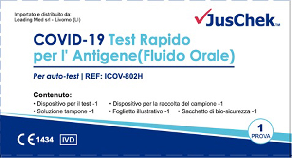TEST ANTIGENICO RAPIDO COVID-19 JUSCHEK AUTODIAGNOSTICO DETERMINAZIONE QUALITATIVA ANTIGENI SARS-COV-2 IN CAMPIONI SALIVARI MEDIANTE IMMUNOCROMATOGRAFIA - Farmastop