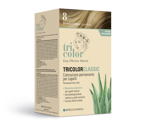 TRICOLOR CLASSIC 8 BIONDO CHIARO 2 TUBI 50 ML + 2 SHAKER 50 ML + 4 BUSTINE 8 ML - Farmastop