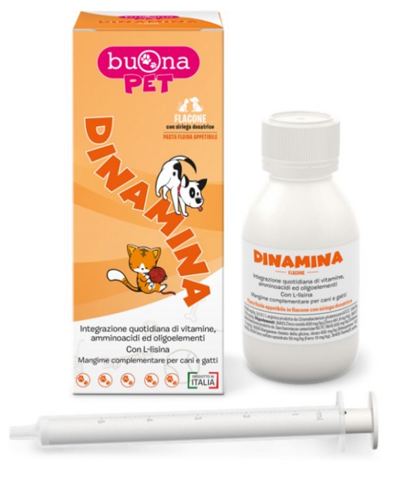 DINAMINA MANGIME COMPLEMENTARE CANI GATTI FLACONE CON SIRINGA DOSATRICE IN PASTA 60 G BUONAPET - Farmastop