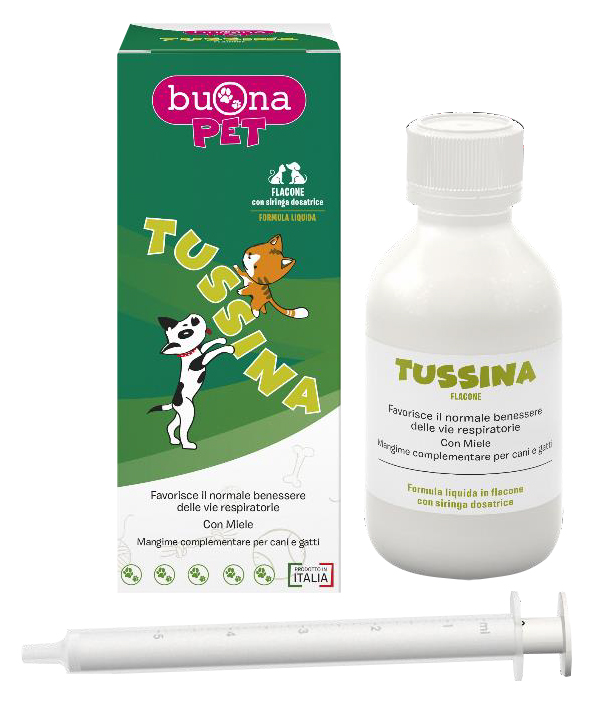 TUSSINA FLACONE MANGIME COMPLEMENTARE CANI GATTI CON SIRINGA DOSATRICE FORMA LIQUIDA 100 G BUONAPET - Farmastop