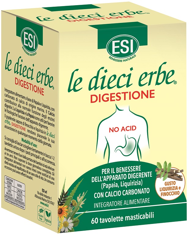 ESI LE DIECI ERBE DIGESTIONE NO ACID 60 TAVOLETTE MASTICABILI - Farmastop
