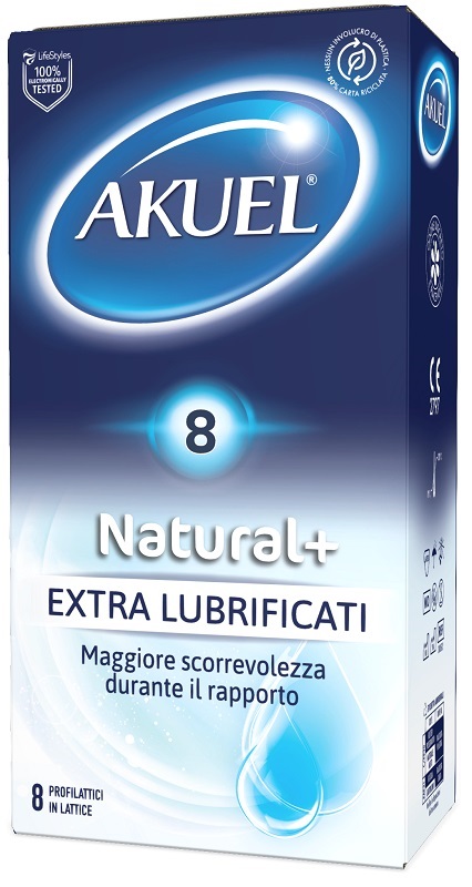 PROFILATTICO AKUEL NATURAL+ EXTRALUBRIFICATO 8 PEZZI - Farmastop