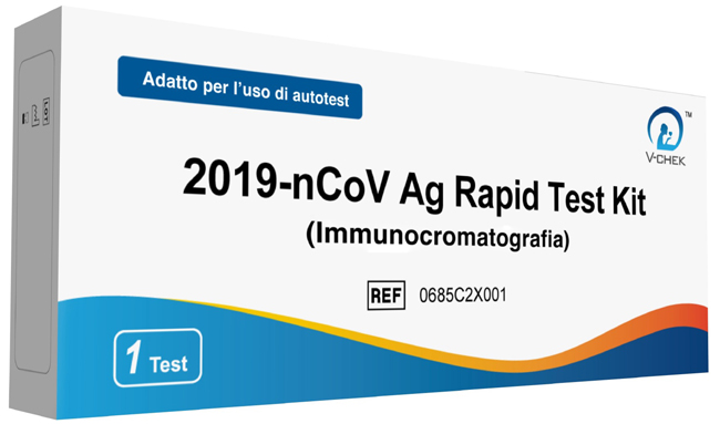 TEST ANTIGENICO RAPIDO COVID-19 V-CHEK AUTODIAGNOSTICO DETERMINAZIONE QUALITATIVA ANTGENI SARS-COV-2 IN TAMPONI NASALI MEDIANTE IMMUNOCROMATOGRAFIA - Farmastop