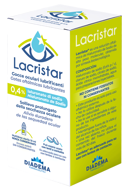 LACRISTAR GOCCE OCULARI LUBRIFICANTI 0,4% IALURONATO DI SODIO MULTIDOSE 10 ML - Farmastop