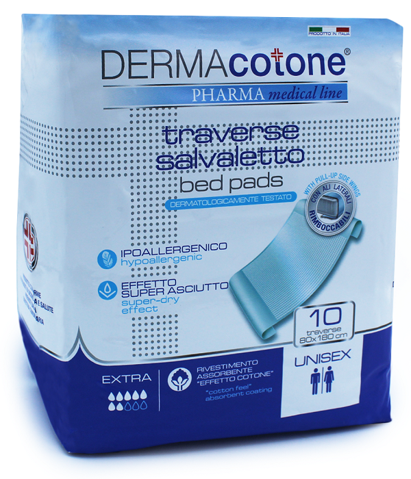 TRAVERSA SALVALETTO CON ALI PER INCONTINENZA DERMACOTONE 80X180CM 10 PEZZI - Farmastop