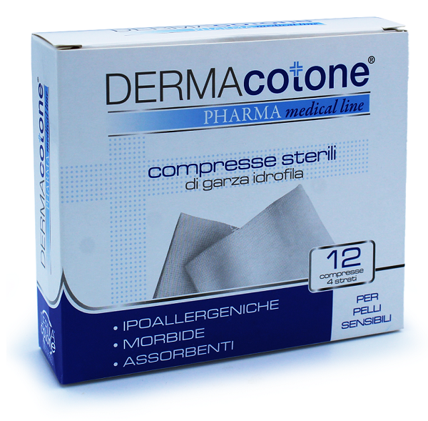 GARZA IDROFILA COMPRESSA DERMACOTONE 4 STRATI 7,5X7,5CM 12 PEZZI - Farmastop