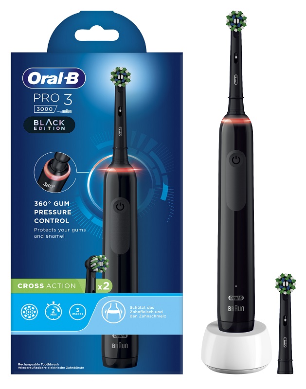 ORAL-B PRO 3 BLACK SPAZZOLINO ELETTRICO + 2 REFILL - Farmastop