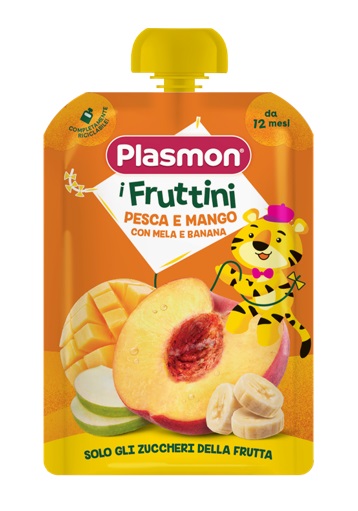 PLASMON I FRUTTINI PESCA E MANGO CON MELA E BANANA 130 G - Farmastop
