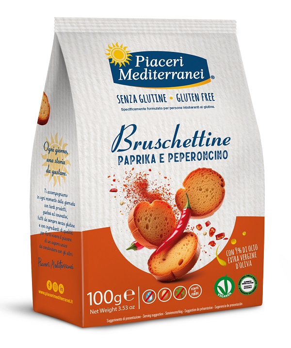 PIACERI MEDITERRANEI BRUSCHETTINE PAPRIKA E PEPERONCINO 100 G - Farmastop