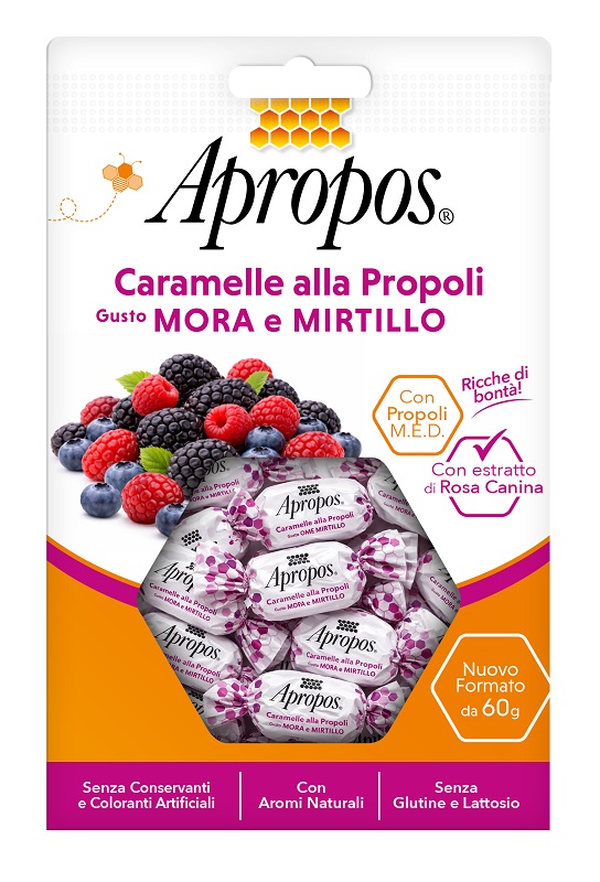 APROPOS CARAMELLE PROPOLI MORA E MIRTILLO 60 G - Farmastop