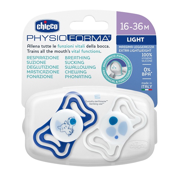 CHICCO SUCCHIETTO LIGHT BLU SILICONE 16-36M 2 PEZZI - Farmastop