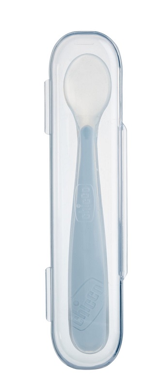 CHICCO SOFTLY SPOON CUCCHIAIO MORBIDO IN SILICONE GRIGIO 6M+ CON CUSTODIA - Farmastop