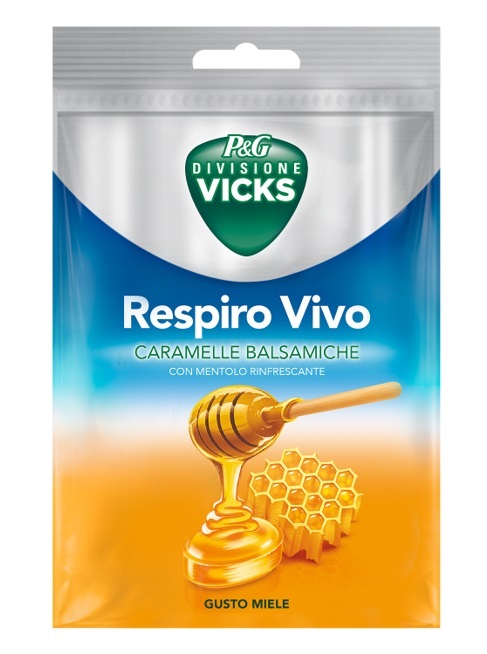 VICKS RESPIRO VIVO CARAMELLE BALSAMICHE MIELE 72 G CON EDULCORANTI - Farmastop