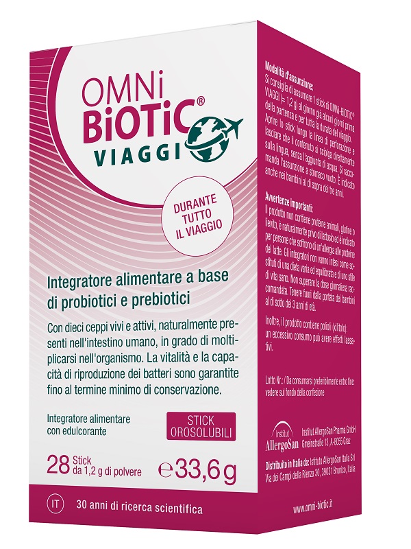 OMNI BIOTIC VIAGGI 28 STICK OROSOLUBILI DA 1,2 G CON EDULCORANTE SENZA GLUTINE SENZA LATTOSIO - Farmastop