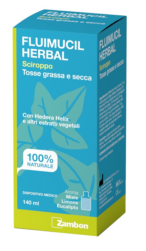 FLUIMUCIL HERBAL SCIROPPO TOSSE GRASSA E SECCA 140 ML AROMA MIELE LIMONE EUCALIPTO SENZA GLUTINE SENZA LATTOSIO - Farmastop